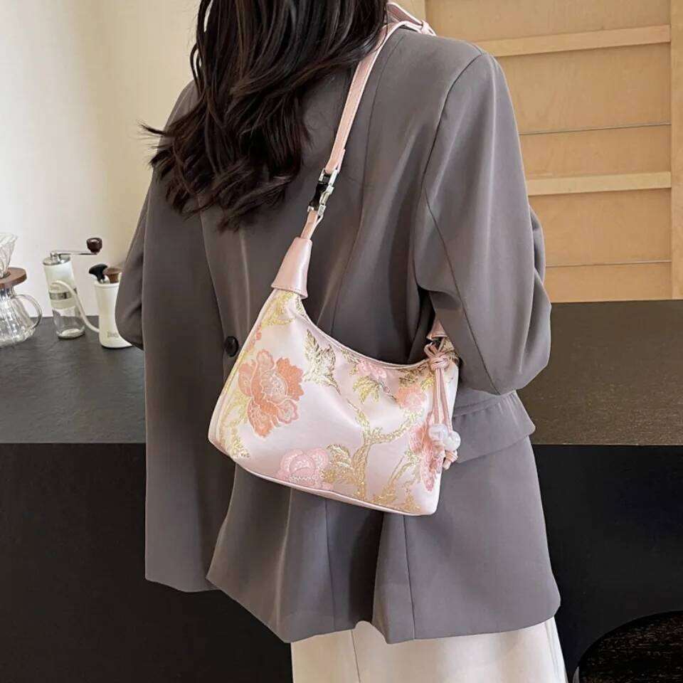 Portable Embroidered Chinese Style Purses Canvas Hanfu Embroidery Handbag Mini Shoulder Silk Cheongsam Bag Party Sac