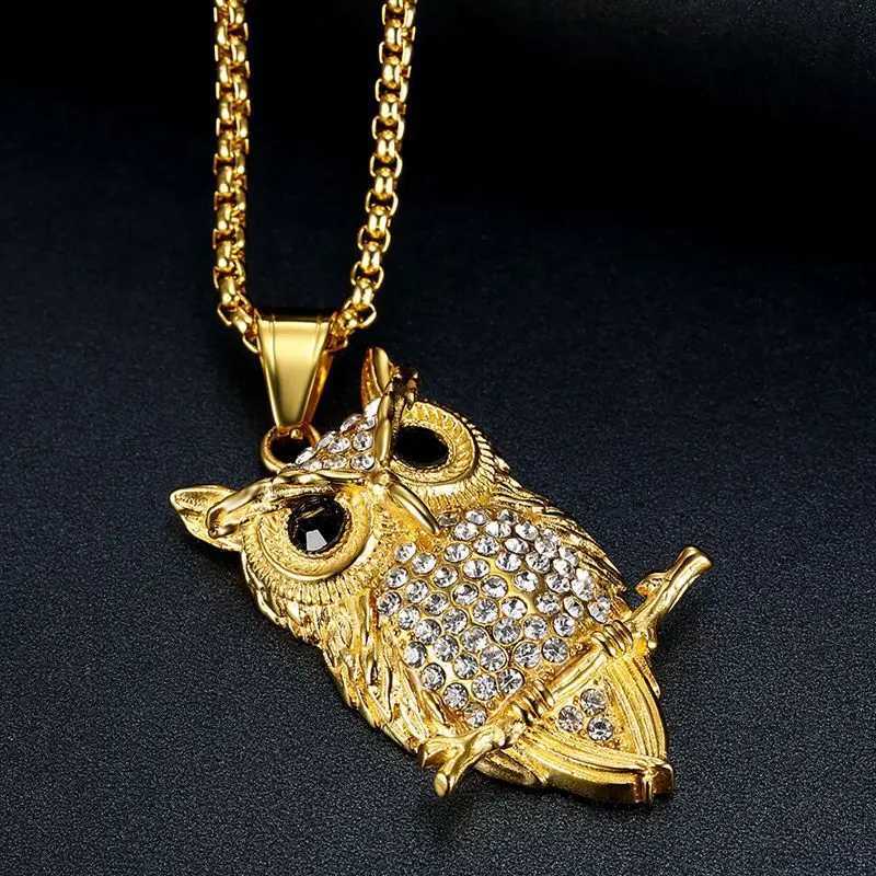 Stainless Steel Titanium Animal Owl Luxury Zircon Hip Hop Pendant Collar Chains Necklace for Men Women Couple Gift Jewel W250712
