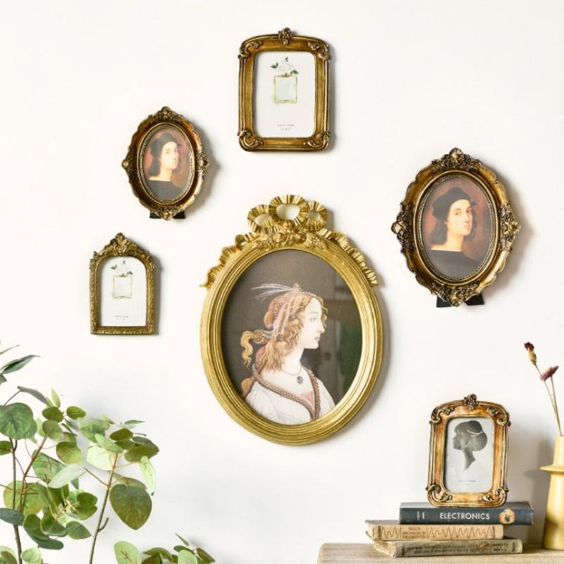 J6BA Retro Photo Resin Golden Home Desktop Table Wall Picture Frame H260306