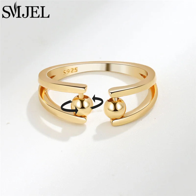 Fashion Anxiety Fidget Rings Adjustable for Women Simple Gold Color Round Beads Rotate Freely Ring Jewelry Anti Stress Gifts 250708