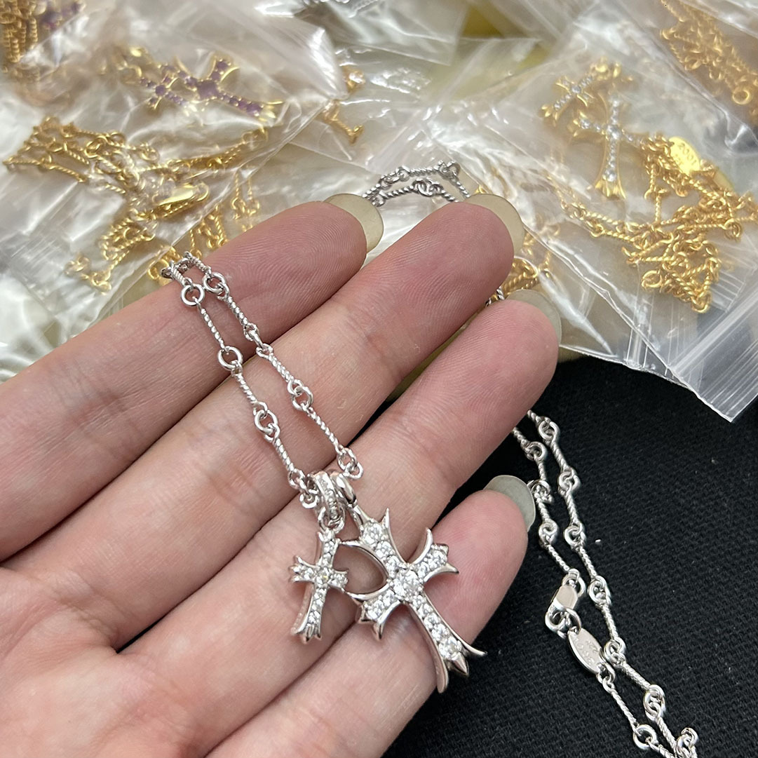 Luxury Jewelry Designer Jewelry V Gold High Version Crow Double Cross Pendant Necklace With Inlaid Diamonds Red Plated 18K Heavy Craft High Version Ba