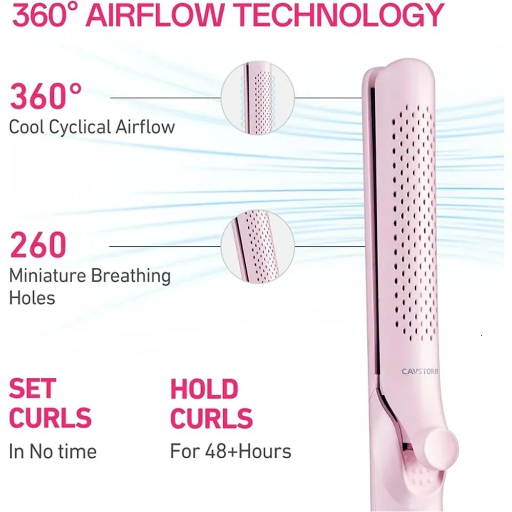 2 in 1 Curling Iron 360° Airflow Styler 0.98 in Ionic Ceramic Hair Wand Digital Display - Pink 250712