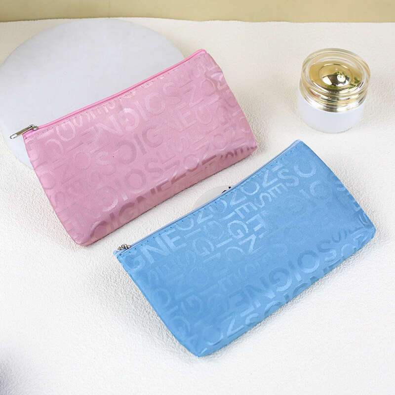 Korean Style Casual Letter Jacquard Horizontal Square Handheld Makeup Pouch Toiletry Bag for Women
