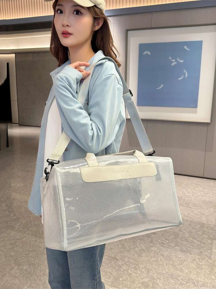 Transparent Waterproof PVC Duffle Zipper Travel Storage Bag,Sports Fiess Bag, Large Capacity Handbag & Shoulder Bag