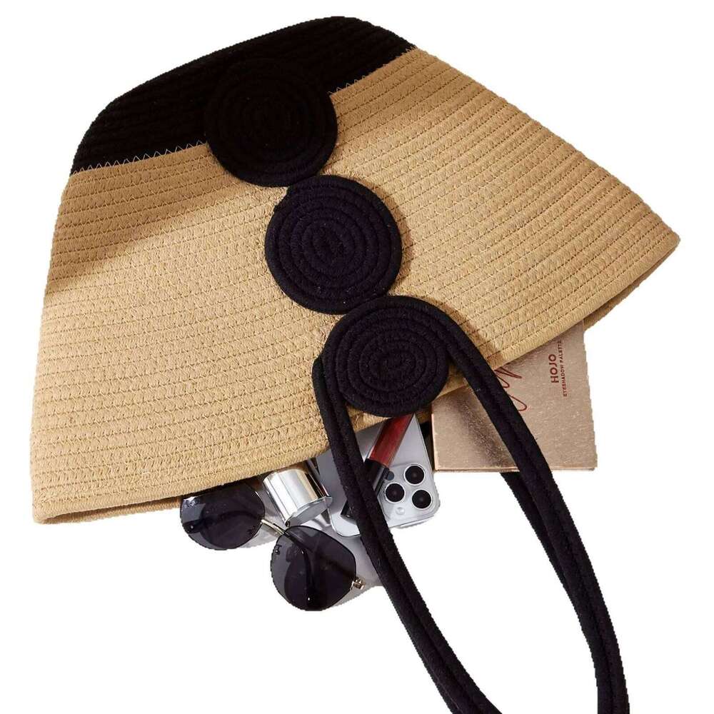 New Cotton Thread Straw Wheel Women's Woven Handheld Vacation Leisure Street Photography Shoulder Beach Bag