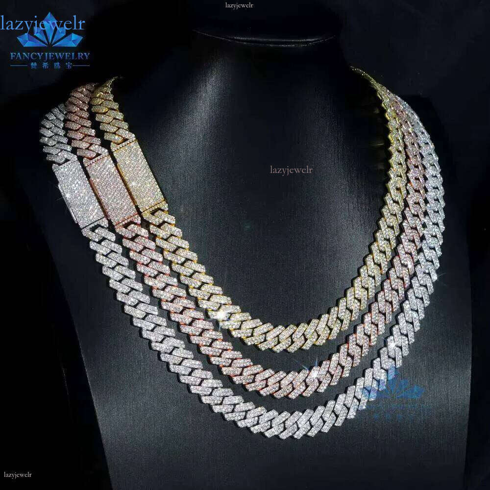 Pass Dia Tester 8mm-12mm Two Rows Sier Moissanite Ice Out Hiphop Cuban Link Chain Bracelet