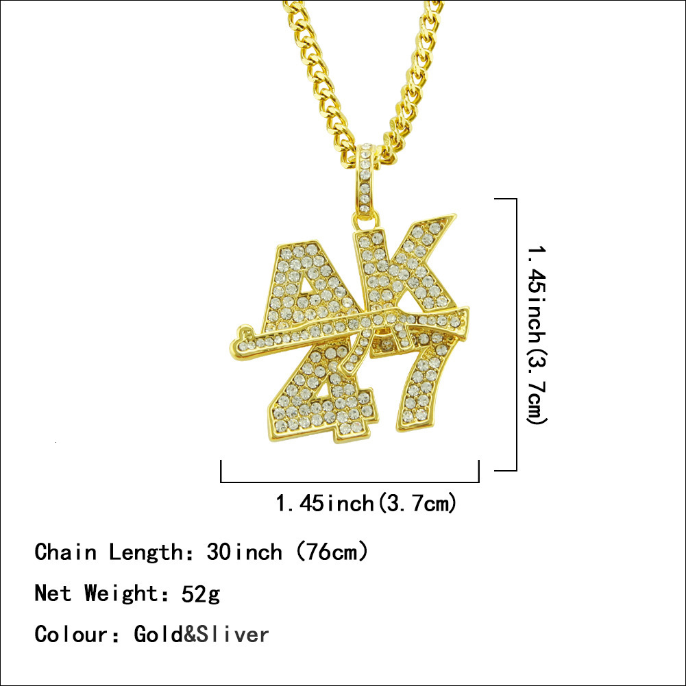 Luxury Jewelry Designer Jewelry European And American Hip-hop Pendant Necklace AK47 Pistol Inlaid With Diamonds Mini Tom Gun Men's Punk Accessori