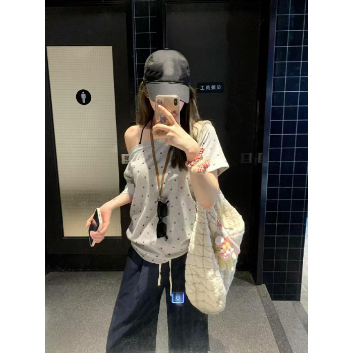 New Women's Top with Spicy Girl Off Shoulder Short Sleeve Women's T-shirt Summer New Printed Style Top New Designer T-shirt