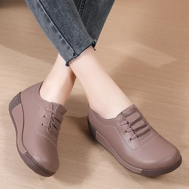 2025 Women Casual Shoes Genuine Leathe Platform Loafers for Women Wedge Sneakers Zapatos Mujer Fashion Slip on Ladies Moccasins 250707