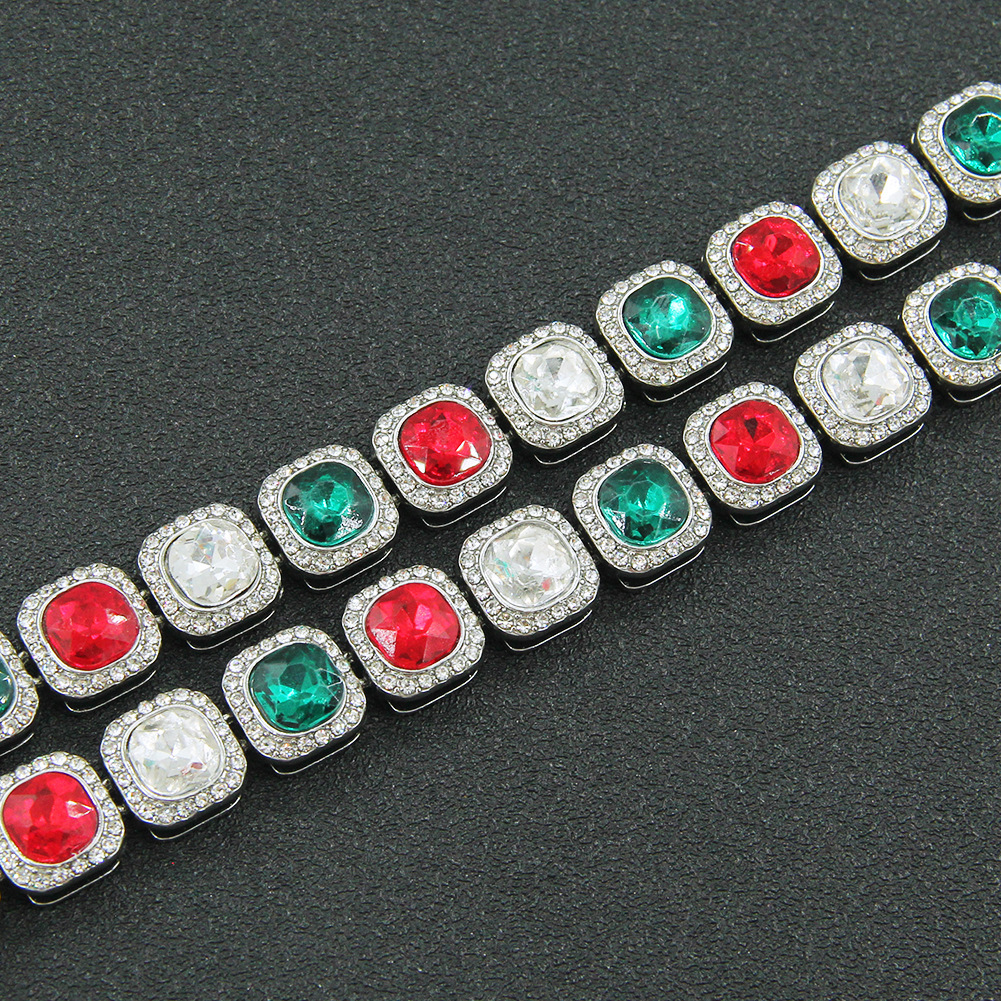 Luxury Jewelry Designer Jewelry European And American Hip-hop Full Diamond Colorful Rhinestone Sugar Cube Chain Necklace Trendy Men's Cool And Do