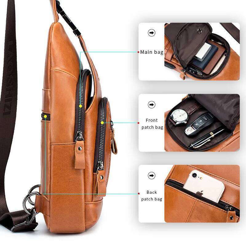 New 100% Genuine Leather Chest Bag Fashion Style Casual Crossbody Bags With USB Large Capacity Men's shoulder bag