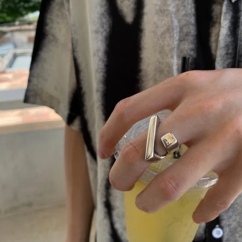 925 Sterling Silver Open Finger Ring Gold Color Geometric Asymmetric Punk Lines For Women Jewelry Gift Dropship Wholesale 250708