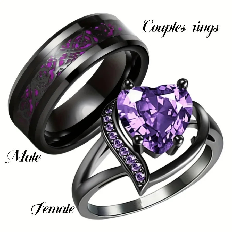 Sweet romantic love heart ring for women men dragon pattern stainless steel couple jewelry wholesale 250704