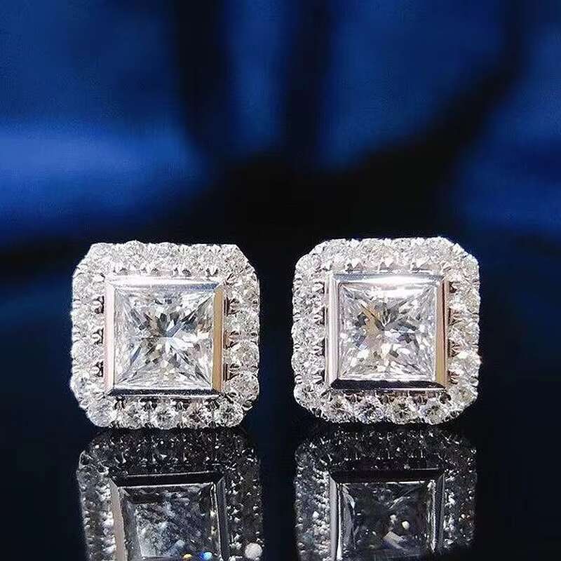 Classic Square Shaped Design 3A Zircon Silver Plated Earrings Women Wedding Party Fashion Jewelry Stud Earrings Wholesale