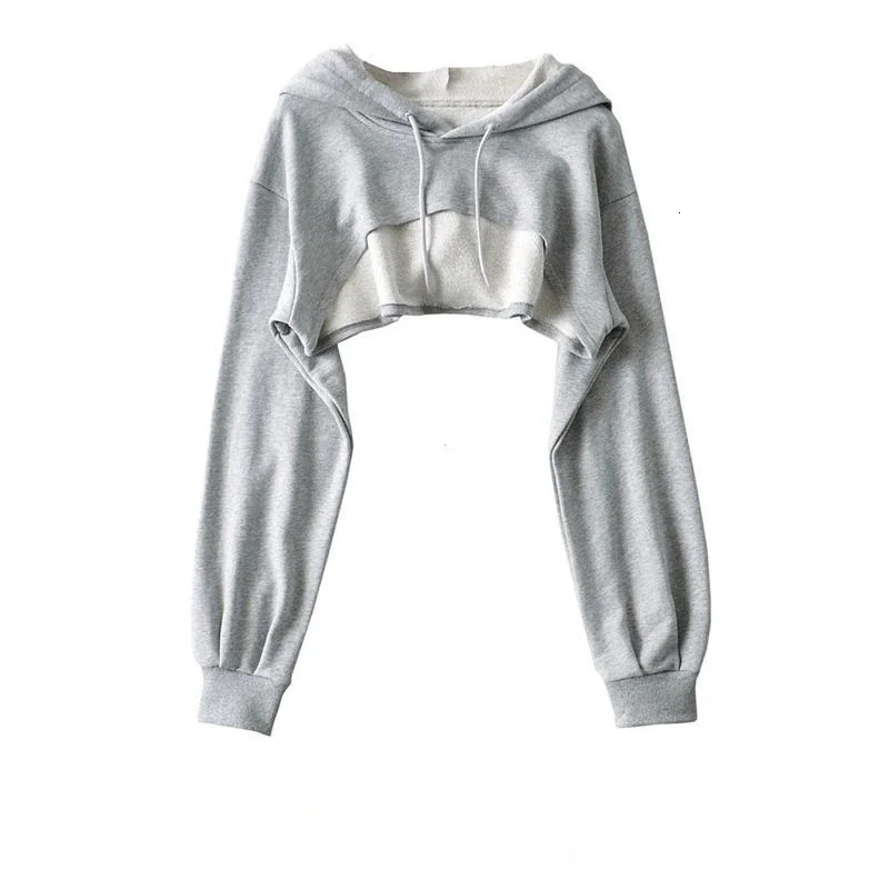 Hoodie Female Personality Irregular Crop Ultra Short Style Long Sleeve Top Drop Sweatshirt Y2k Clothes 250707