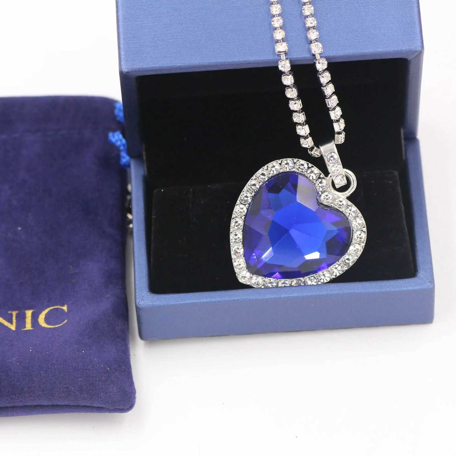 Titanic of Ocean Blue Love Forr Pendant Necklace + Velvet Bag W250712
