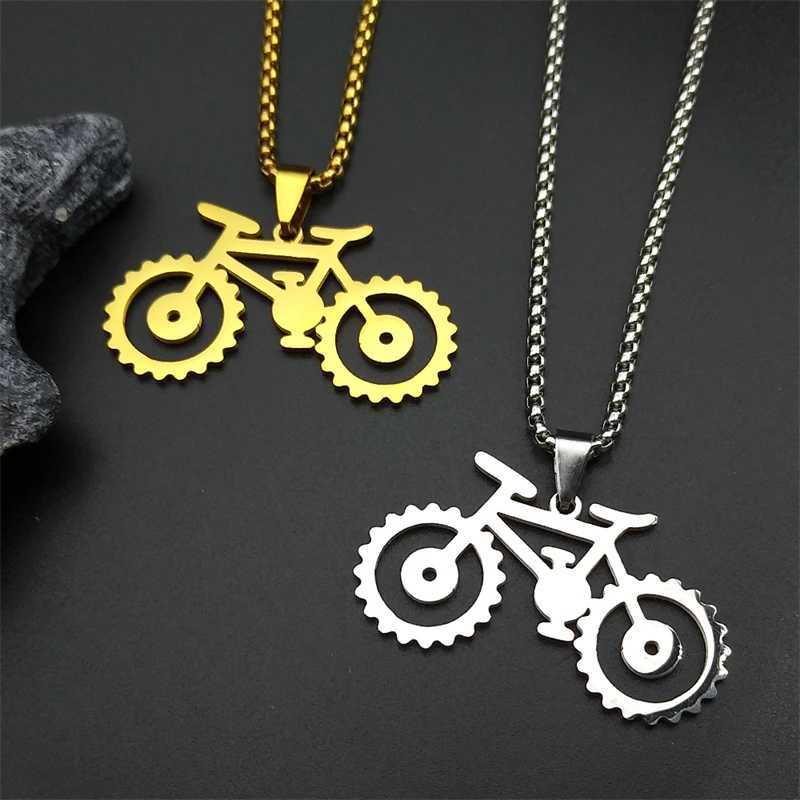 Trendy Bike Pendant Necklace For Men Stainless Steel Gold Silver Color Ma Hip Hop Geometric Bicycle Cycling Chain Jewelry W250712