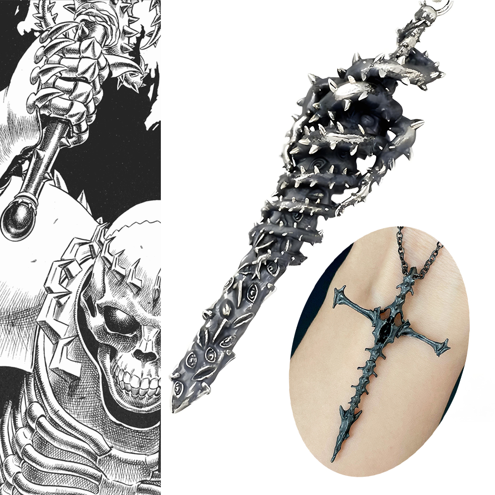 Anime Berserk Skull Knight Sword Necklace Retro Jewelry Dark Swords Pendant Neck Chain for Men Boys Fans Gifts