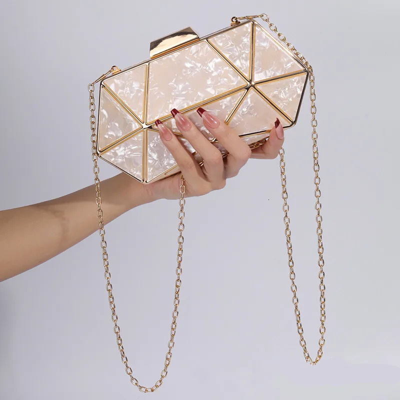 Women Acrylic Metal Rhombus Evening Bag Chain Shoulder Crossbody Bag Handbag Party Clutch Dinner Bags 250708