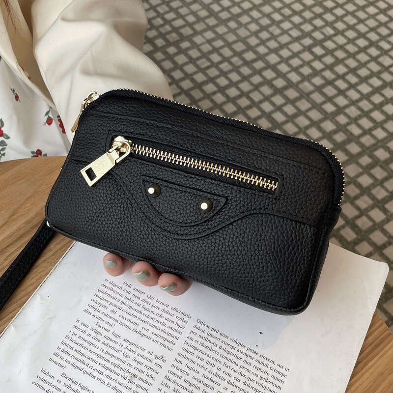 Top Layer Cowhide Women's Clutch New Motorcycle Bag Large Capacity Double Zipper Phone Holder Genuine Leather Handbag