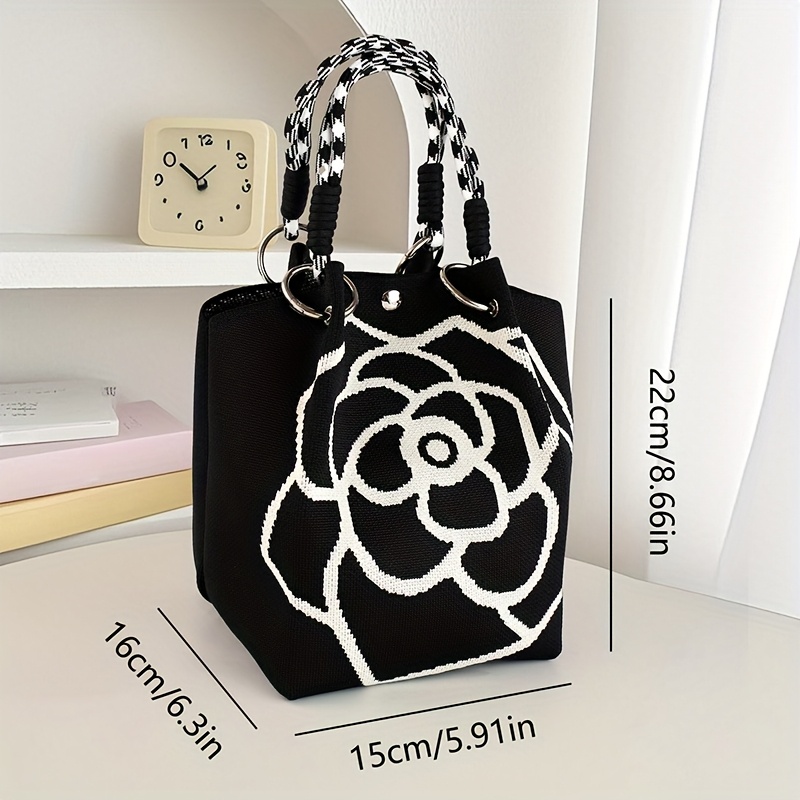 Ladies' floral knitted handbag Shoulder Clutch Bags crossbody Women's tote bag handbag trendy grid tote bag versatile flower hand-held singl