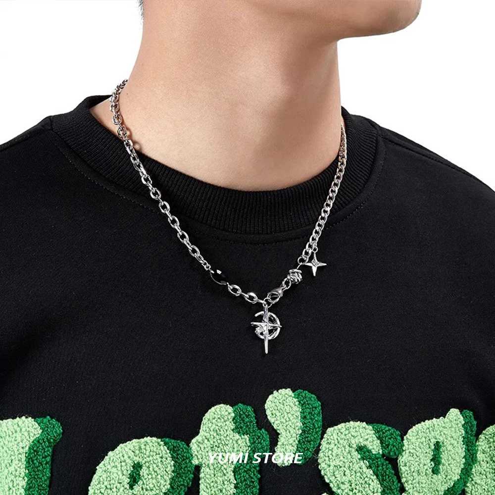 Hip Hop Moon Star Pendant Necklace For Men Wen Titanium Steel Spld Sweater Chain Kpop Unisex Jewelry Street Punk Accessories W250712