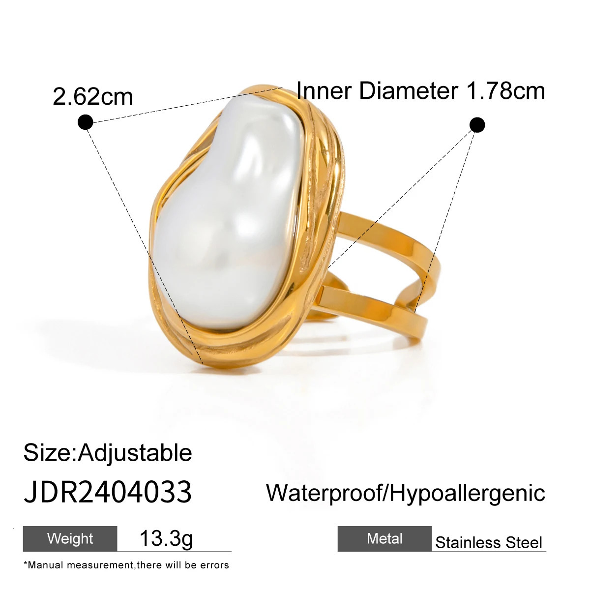 Uworld Fashion Pearl Stainless Steel Gold Color Ring for Women Engagement Party Gift Temperament Jewelry 250708