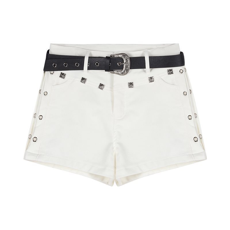 2025 Summer new women's pants black rivet casual shorts women's summer hot girl high waist slim straight leg pants tight shorts outdoor new 