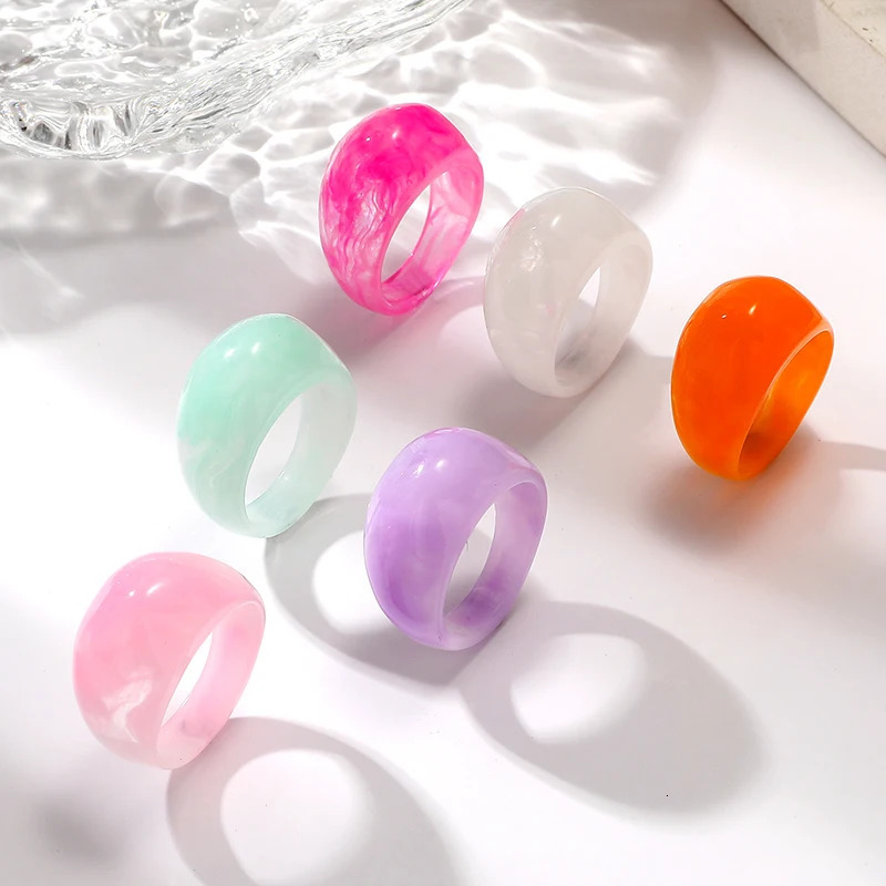 6 PCSEuropean and American Creative Colorful Transparent Acrylic Ring INS Personalized Simple Round Resin Ring for Men and Women 250708