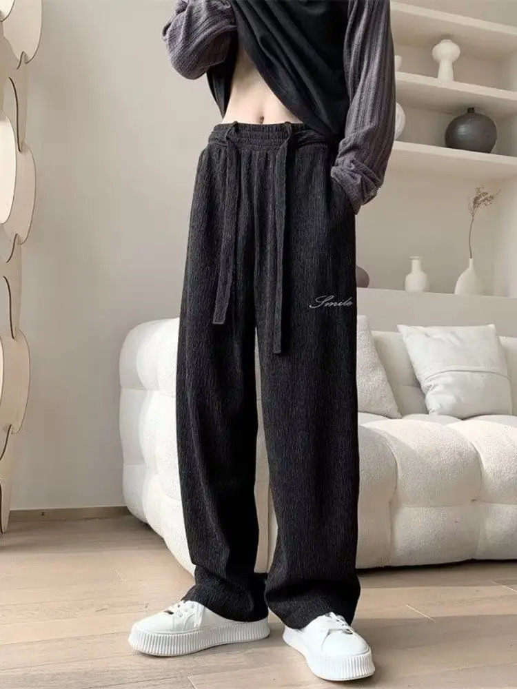 Casual Ice Silk Pants Men Wide Leg Lightweight Baggy Sweatpants White Straight Linen Trousers Male Summer Elastic Hiking 250708