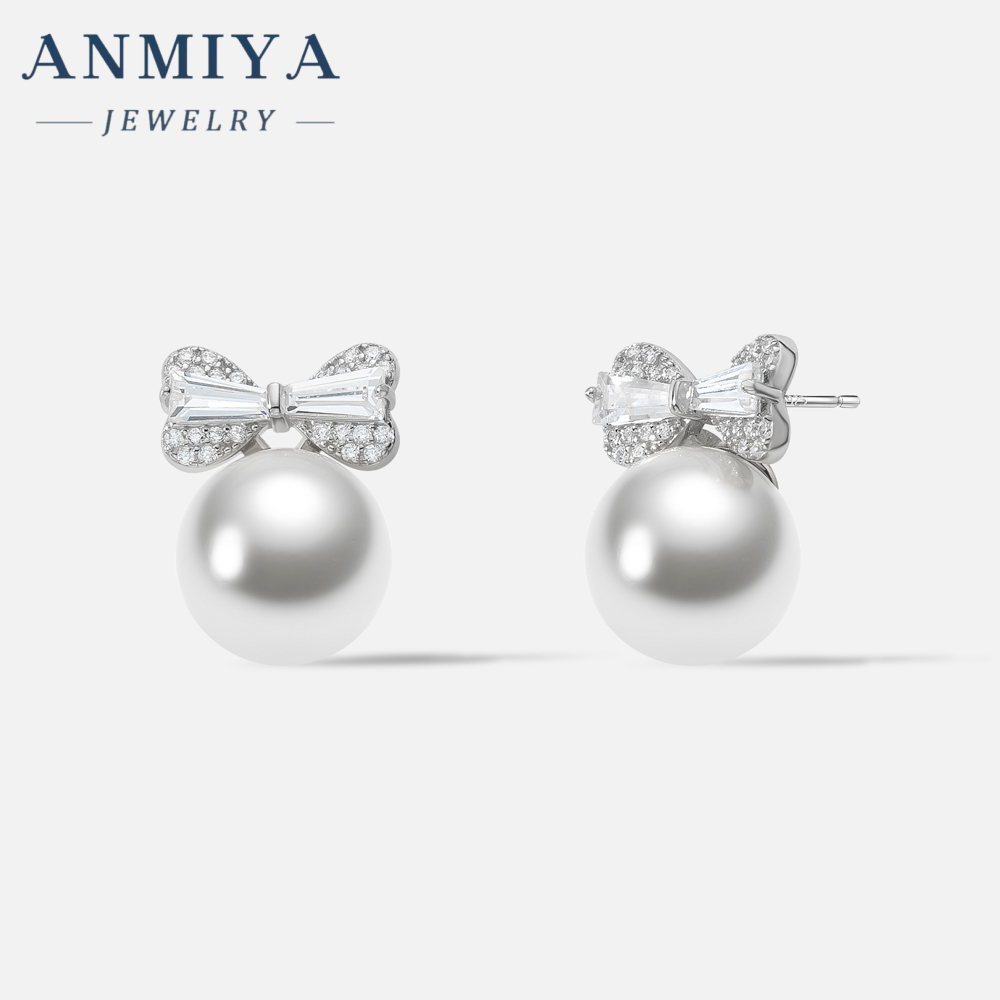 Gold Plated Bowknot Stud Earrings Pearl Festive Earring for Women Girls Christmas Jewelry Gifts