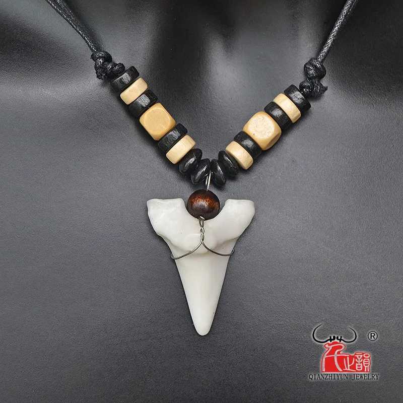 1PC Hawaii Surfer Jewelry Handmade Imitation Shark Teeth Pendant Maori Tribal Bone Choker Mens Necklace W250712