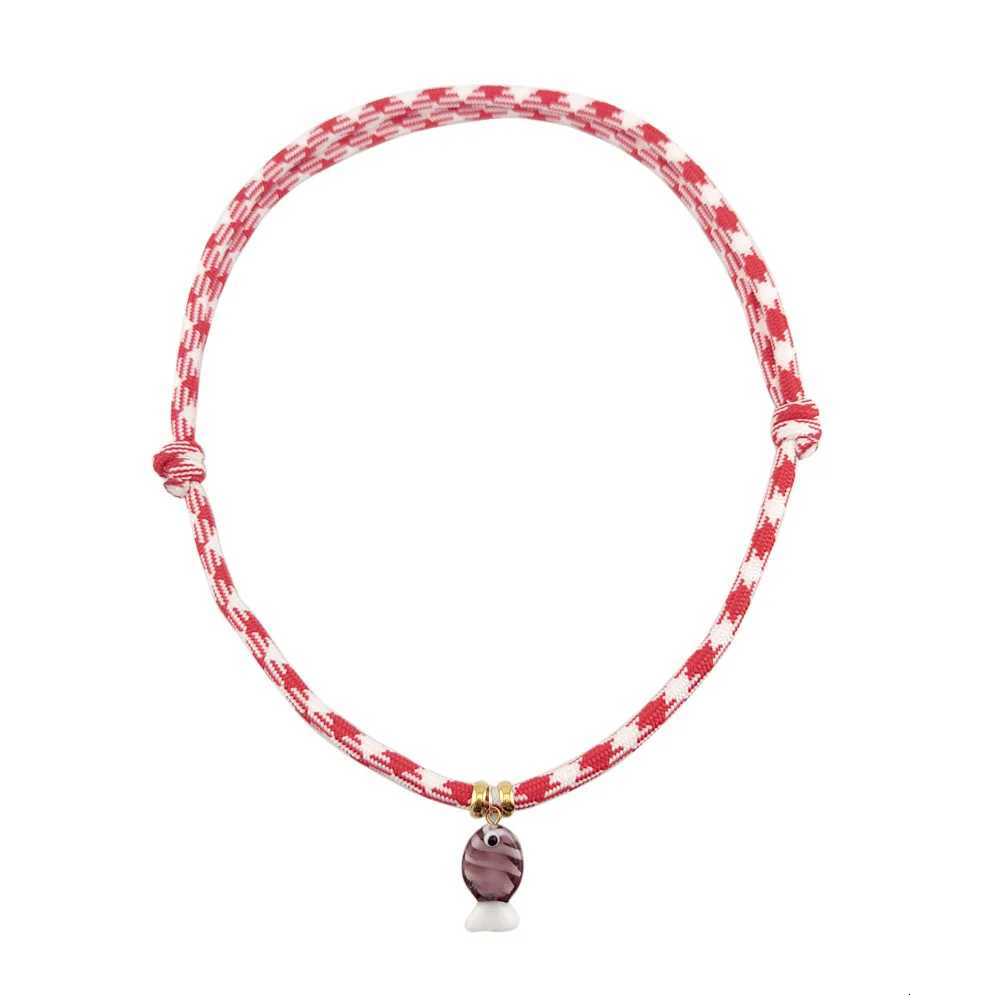 2025 Summer New In Red Green Nautical Cord Necklace With Fish Charm Rope Choker Necklace W250712