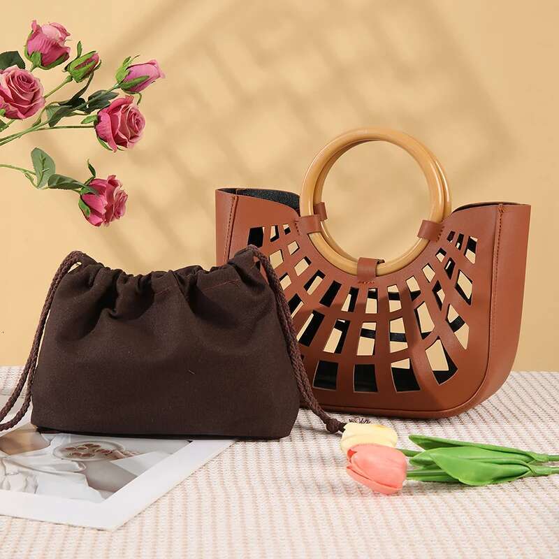 Hollow-Out PU Leather Tote For Women Lightweight Square Handbag With Ring Handle Stylish Commute And Grocery Shopping Bag