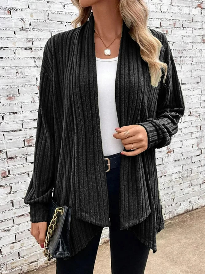 Autumn and Winter Womens Long Sleeve Solid Loose Cardigan Coat Women 250710