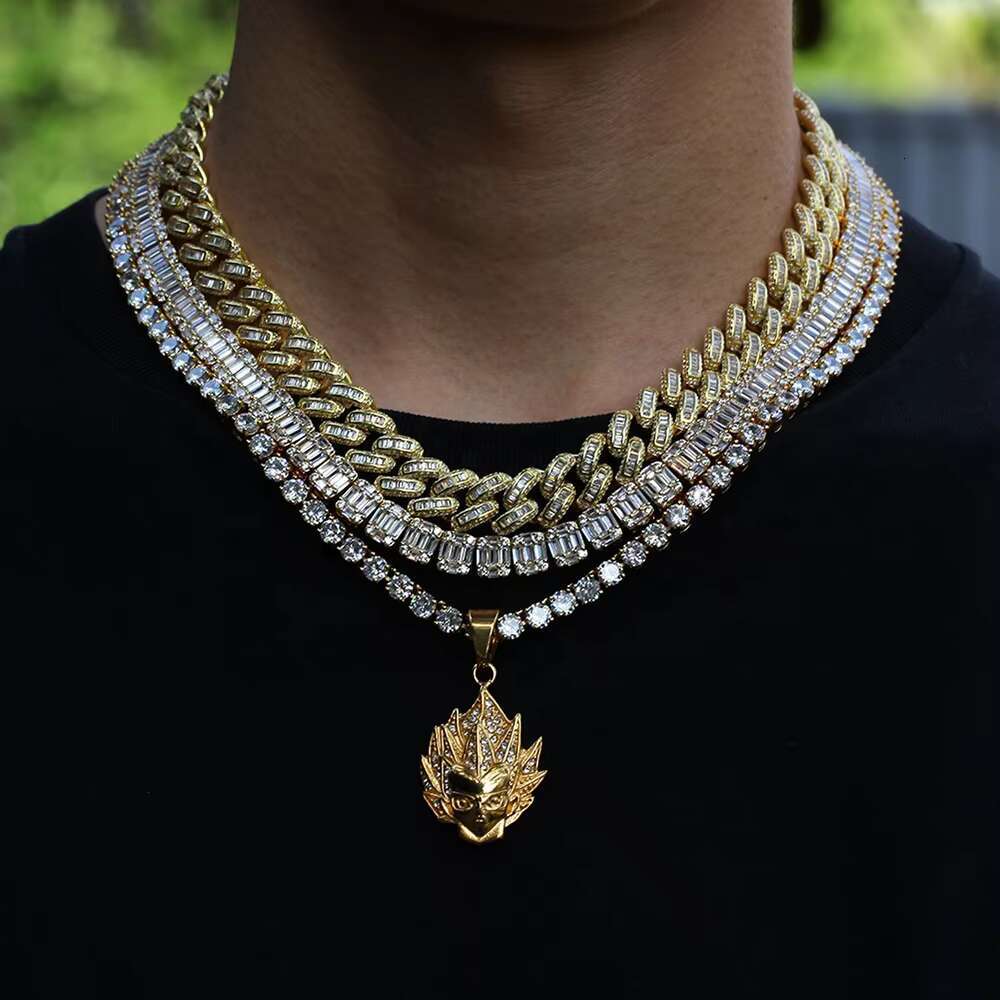 New Square Zircon Cuban Link Chain Gold Plated Hip Hop Tennis Chain Necklace