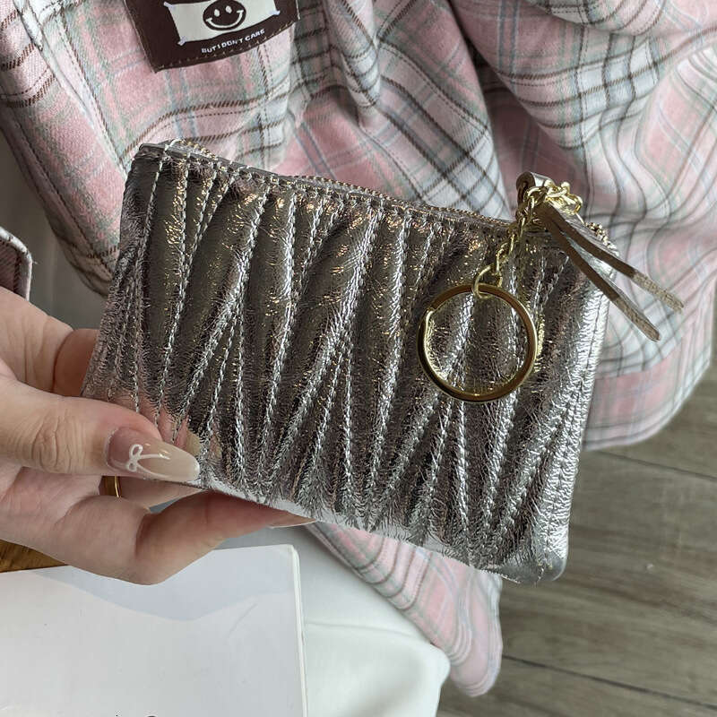 Top Layer Cowhide Embroidered Thread Coin Purse Women Key Card Holder Genuine Leather Zipper Handbag Lipstick Storage Bag Ins Trend
