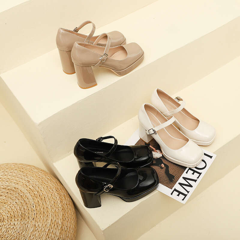 3359-12 One-Strap Single for Women Summer New French Style Elegant Chunky Heel High Heels Women's Shoes