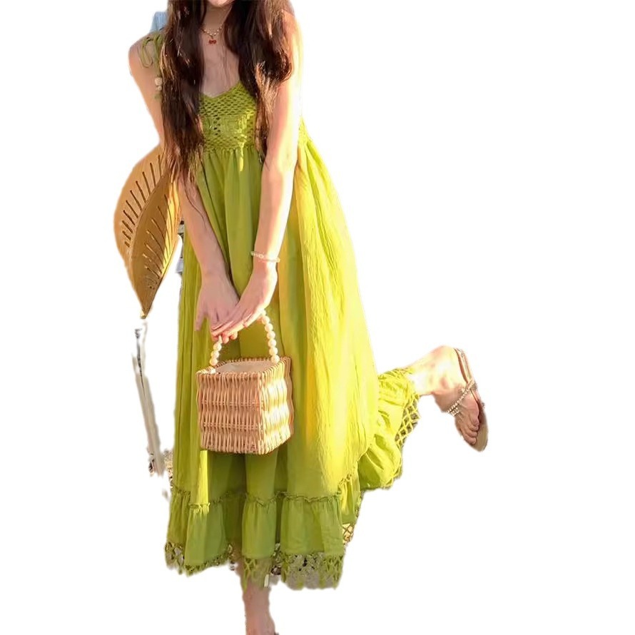 2025 Summer new women's dress vest dress Summer new pleated Bohemian style travel fashion vacation long dress New luxury designer women's dr