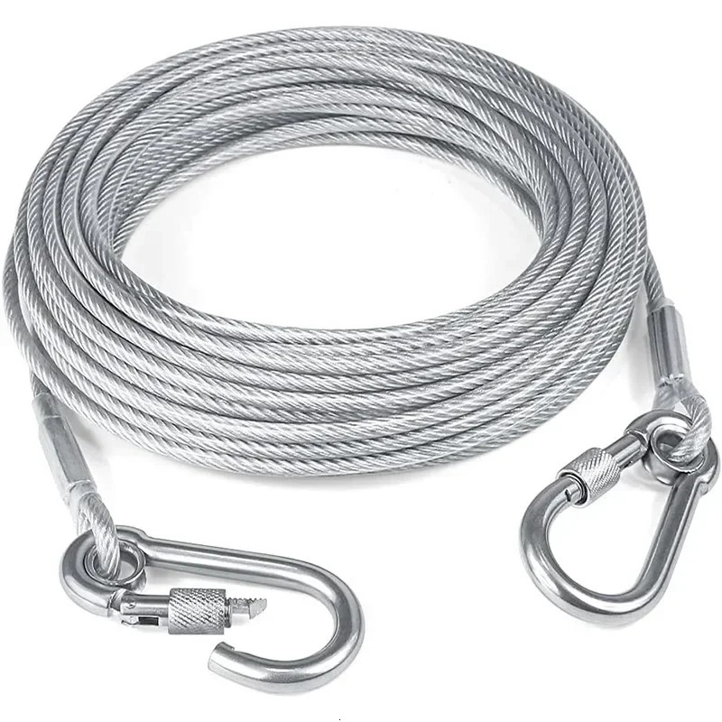 Double-headed Dog Tie Out Cable Leash raction rope with metal buckle steel wire anti-rust training collarOutdoor Dogs Strap 250709
