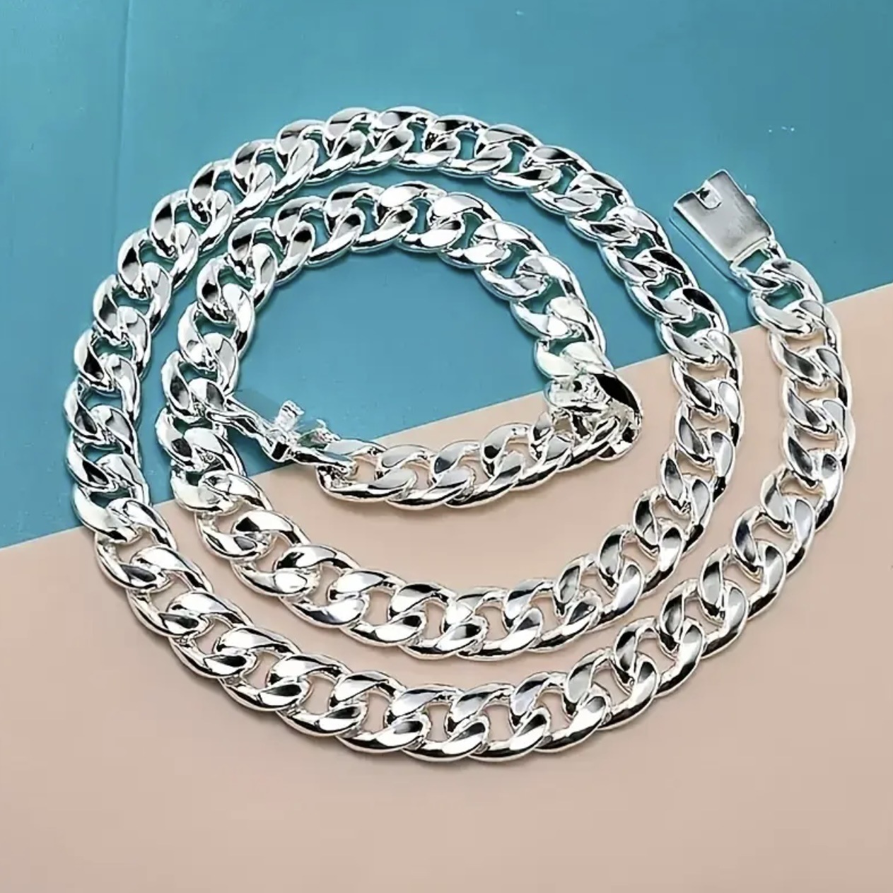 Luxury Jewelry Designer Jewelry Cross-border TEMU Hot Sale 925 Silver Plated Jewelry Men's 10MM Side Square Buckle Fashion Silver Necklace Chain