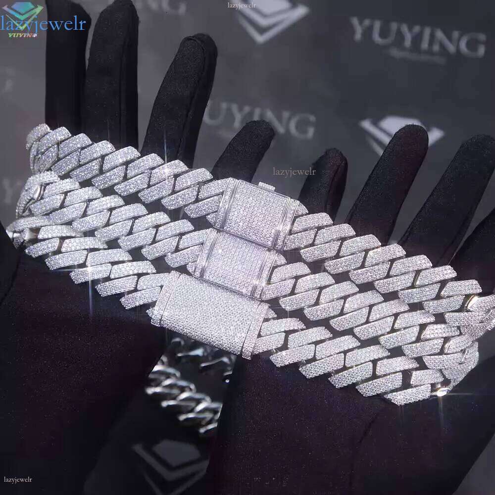 designer chain necklace hip hop jewelry 15mm wide 2rows link chains vvs moissanite white gold plated sterling sier cuban bracelets
