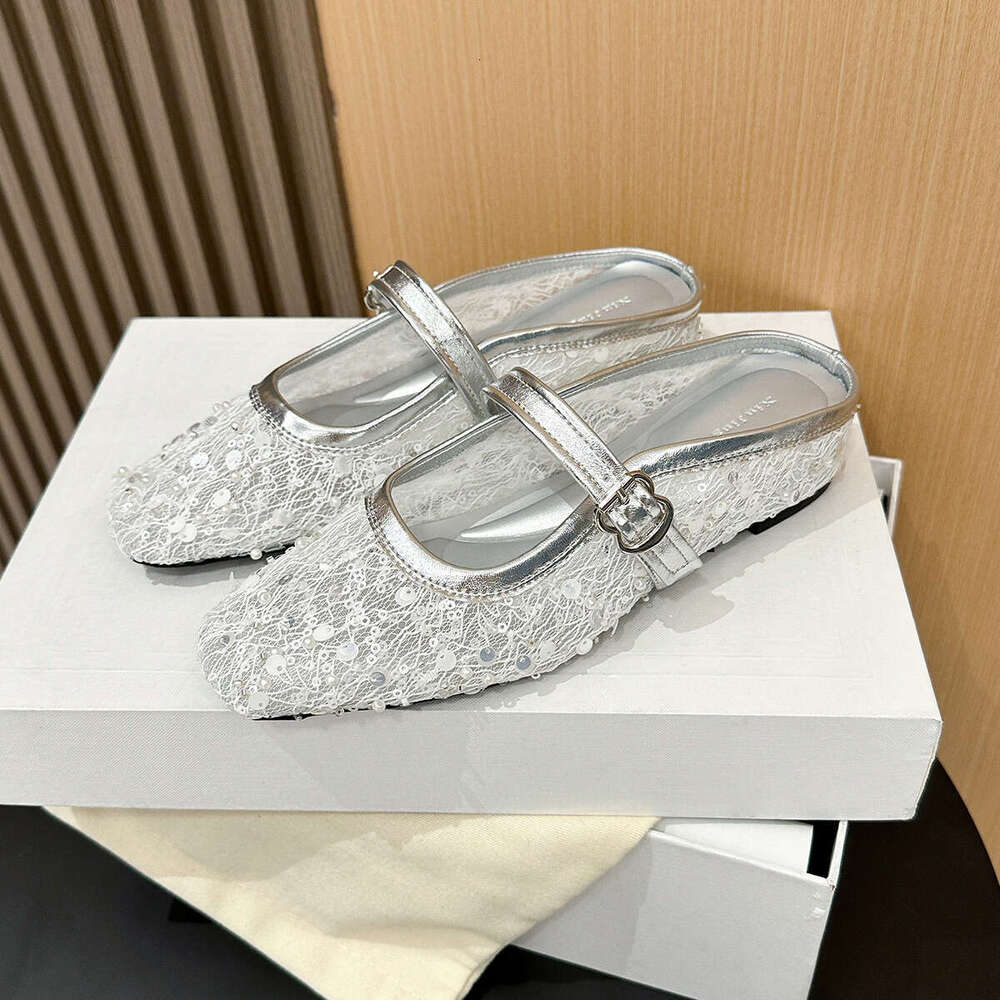 796-18 French Mesh Lace Square Toe Backless New Small Style Flat Single Hidden Wedge Women's Shoes