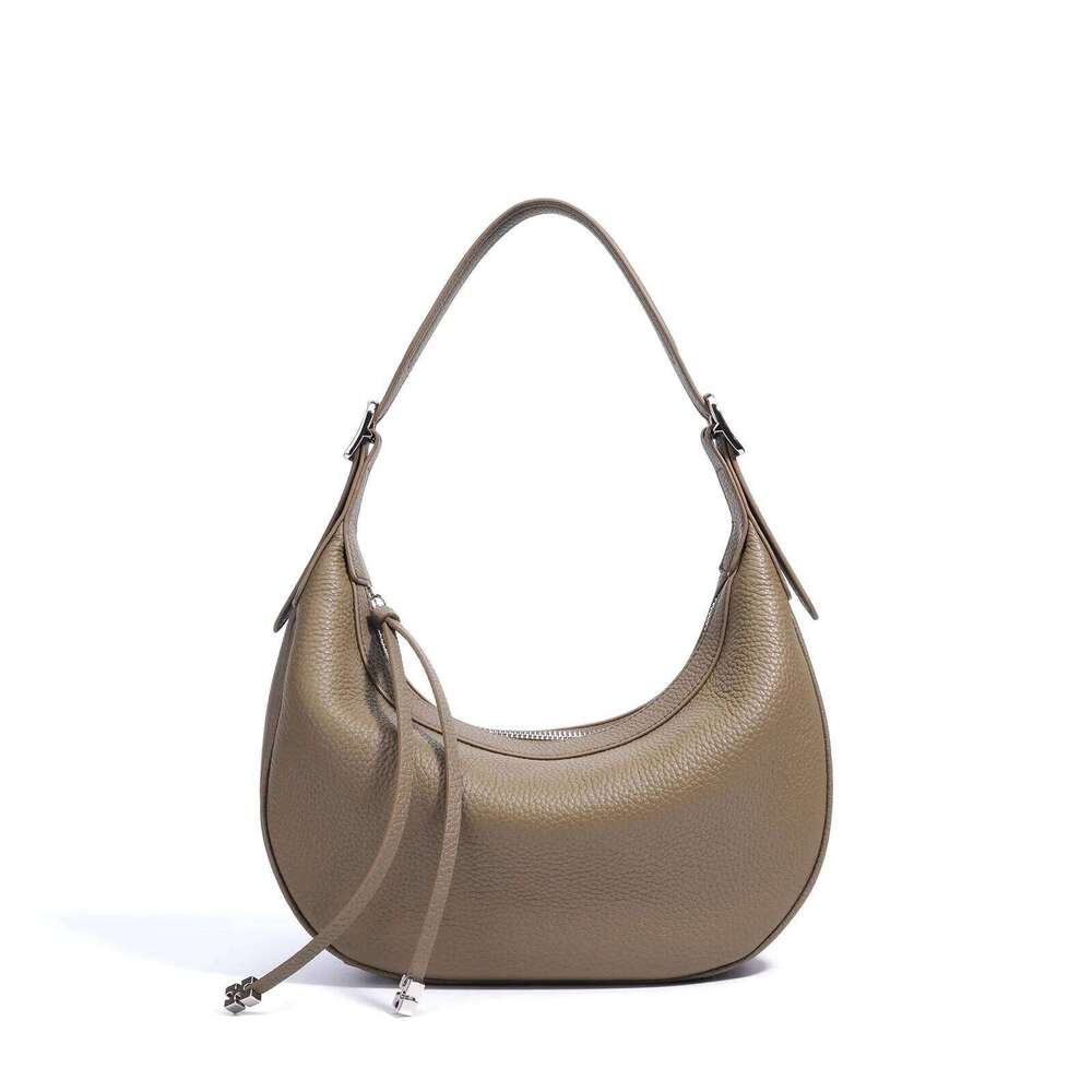 Design Genuine Leather Women Underarm Shoulder Handbag Lichee Cowhide Female's Handle Tote Crossbody Bag Moon Purse