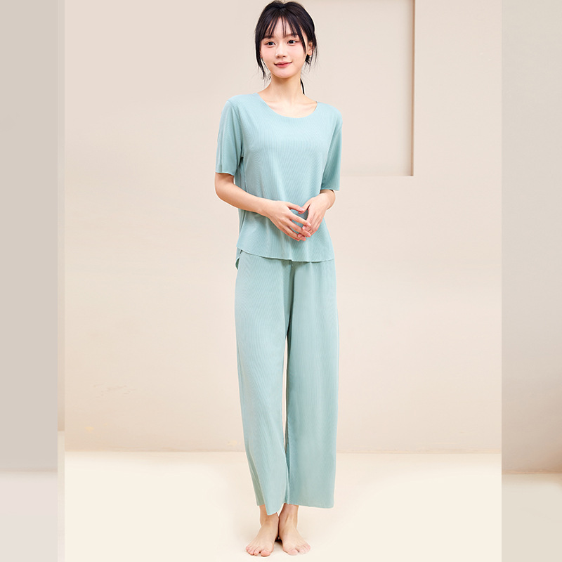 X197-Spring and summer ice silk couple pajamas set seamless loose large size home clothes women's pajamas