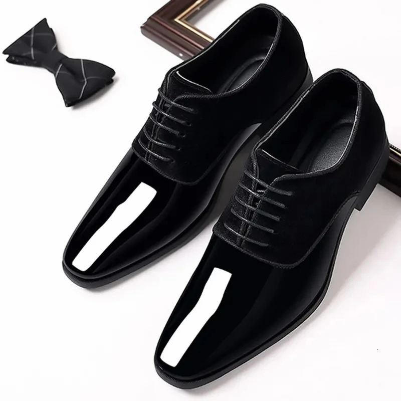 Black PU Patent Leather Shoes for Men Casual Business Shoes Lace Up Formal Office Work Shoes for Male Party Wedding Oxfords 250712