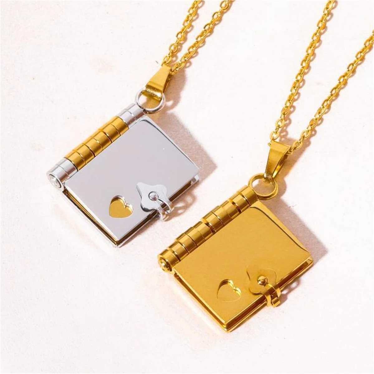 Stainss steel coup book pendant necklace with personali ins titanium steel opening and closing book sweater chain W250712