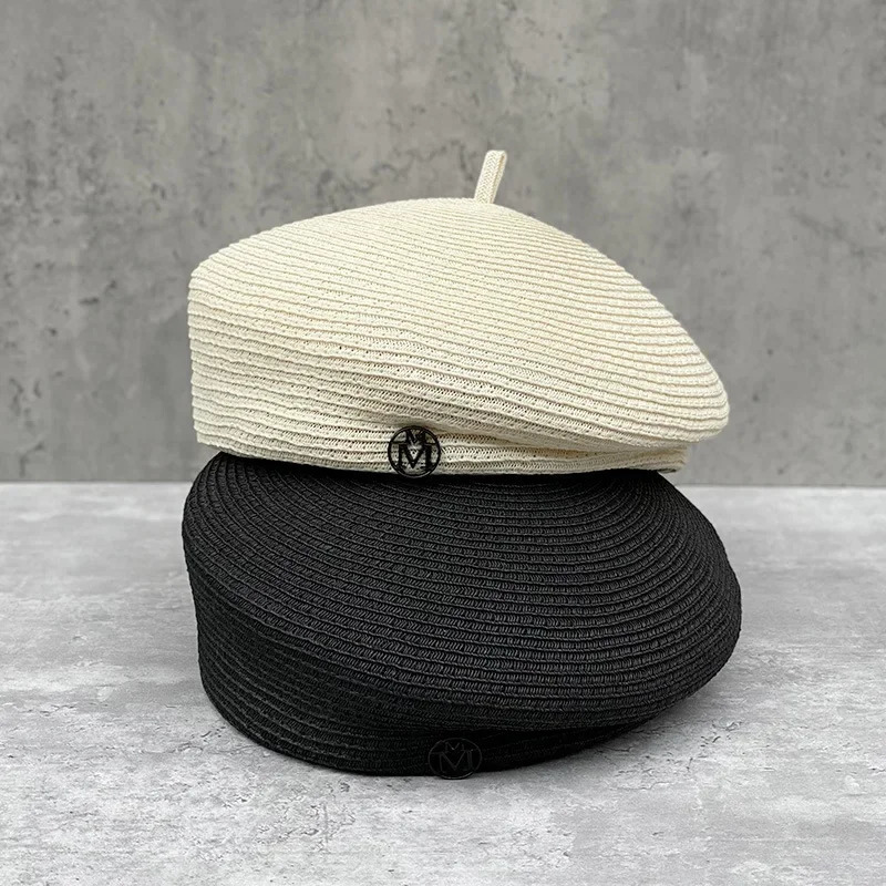 Fashion Summer Straw Berets Celebrity Elegant Stereotype Fine Fedoras Letter Berets Womens Tourism Retro Casual Painter Hat 250712