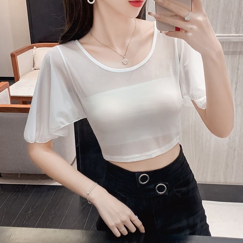Women's pure desire style bow summer short sleeved T-shirt, women's new French waist reducing short top, new designer T-shirt