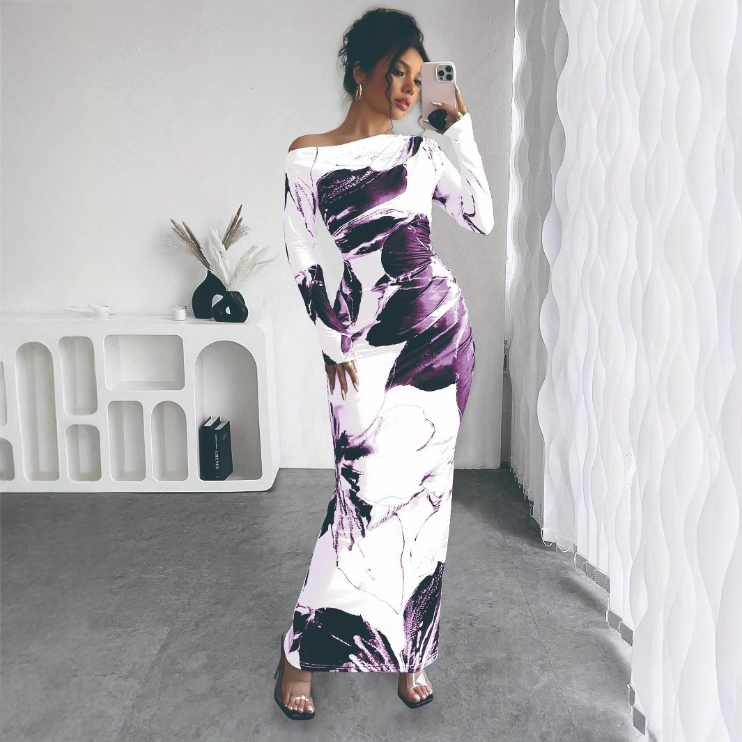 Summer New Women's Skirt New Off Shoulder Elegant Slimming Casual Long Skirt Printed Asymmetric Hip Wrapping Dress New Luxury Designer Women'